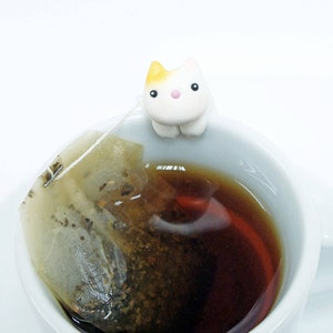 Tabby Cat Tea Bag Holder B Cute Cat Tea Pot Teabag Holder Sipping Cup Mug Decor image 2