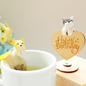 Porte-sachets de thé pour chien avec étiquette d'anniversaire - Cadeaux d'anniversaire - Carte de joyeux anniversaire - Étiquettes personnalisées