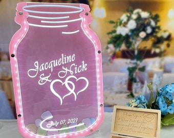 Beleuchtung Mason Jar Gästebuch Alternativen - Individuelle Drop Box, Rustikales Hochzeitsdekor, personalisiertes Hochzeitsgeschenk, Jahrestag