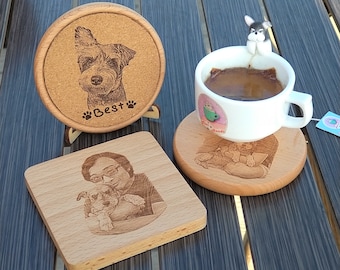 Custom Coasters with stands - Square Wood Style - Custom Photo Coaster - Personalized Picture Coasters - Picture Engraved Coaster