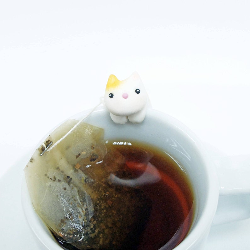 Tabby Cat Tea Bag Holder B Cute Cat Tea Pot Teabag Holder Sipping Cup Mug Decor image 2