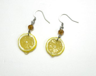 Miniatur geschnittene Zitrone Ohrringe - Zitrone Schmuck - Miniatur Essen Schmuck - Clay Essen Ohrringe - Geschenke für sie - Obst Schmuck - Obst Ohrring
