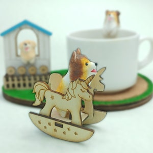 Unicorno a dondolo per set porta bustine di tè - Cavallo a dondolo in miniatura - Carrozza per animali domestici - Porta Dixie