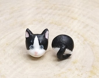 Schwarz-Weiß-Tuxedo-Katzenohrringe, Katze, Tierohrringe, Katzenmutter, Katzenliebhabergeschenk, Geschenke für sie, handgemachter Schmuck