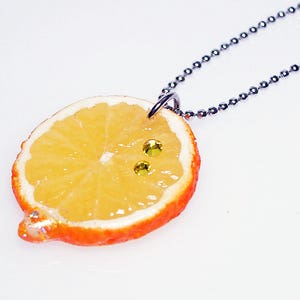 Cute Mini Sliced Orange Necklace with Swarovski Crystals - Orange Jewelry - Food Necklace - Miniature Food Jewelry - Fruits Pendant - Charm