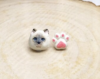 Siamkatze Ohrringe, Katze, Tier Ohrringe, Katzen Ohrstecker, Katzenliebhaber Geschenk, Geschenke für sie, handgemachter Schmuck
