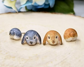 Pendientes de conejo en miniatura - Pendientes de conejo en miniatura - Pendientes de conejo - Regalo para amantes de los conejos - Pendientes de conejo de Pascua