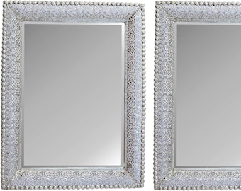 Lacy Silver Metal Beveled Decorative Wall Mirror Frame Size 30" x 22" - Pack of 2 - Lulu Decor