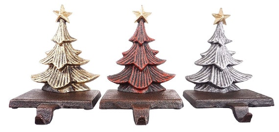 Cast Iron Christmas Metallic Tree Stocking Holders Red Gold | Etsy