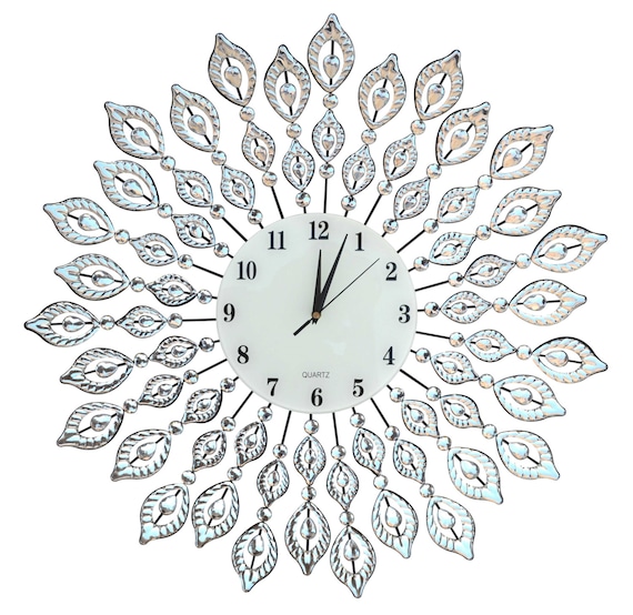 Decorative Crystal Leaf Metal Wall Clock Diameter 25 - Etsy