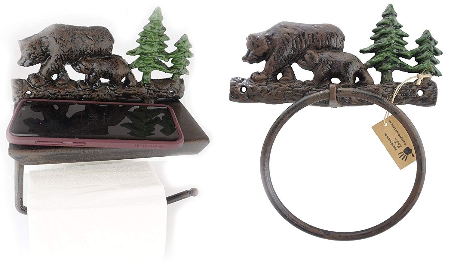 Bear Storage Toilet Paper Holder, Black Forest Decor 15525