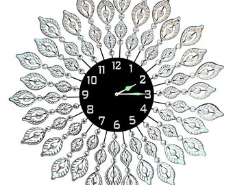 Decorative Crystal Leaf Metal Wall Clock Diameter 25 | Etsy