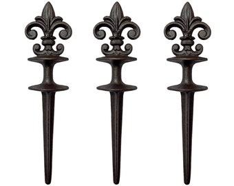 Lulu Decor, Cast Iron Garden Hose Guide Spike, Rust Free Guider & Plant Protection, In Styles of Fleur de lis, Daisy, and Gazing Balls