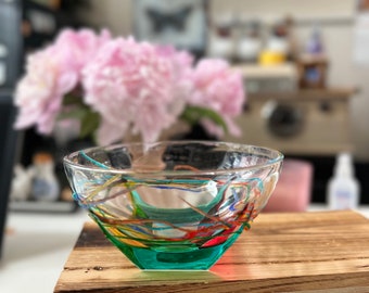 Vintage Murano Italy Fused Color Glass Bowl with Square Bottom