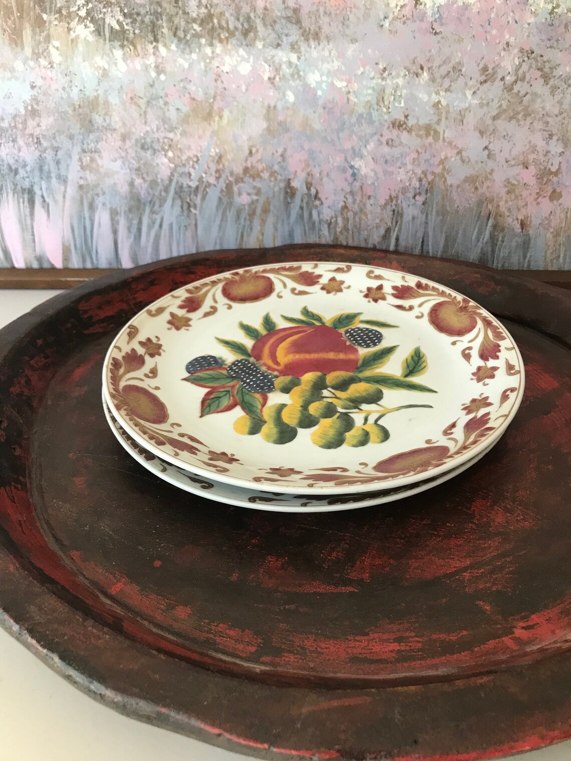 Vintage Oriental Accent Plates Made in China Fruit Pattern Etsy