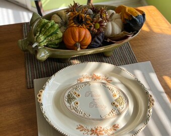 Vintage Fall Plate Amscan Peace and Plenty Oval Serving Plate Thanksgiving Plate