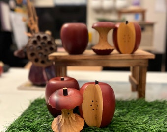 Vintage Red Wooden Apple Set of 6 in 3 Different Design