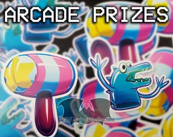 Arcade Prize Vinyl Stickers - Nostalgia, 90s, 80s, inflatable, toy, finger monster, dino