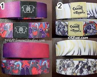 Double Sided Elastic Wristbands - Cute Anthro Furry Fantasy Cartoon Character Temrin Canvas Swap Zine Zebra Sticker Emoji Emoticon Accessory