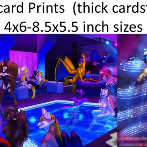 Petit / Impressions de cartes postales - Anthro Furry Fantasy Discothèque Club Fête Musique Renard Casque Art numérique Dragon Loutre Thylacine - Fabriqué au Canada