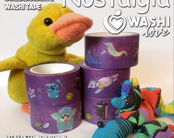 LIMITED EDITION: Nostalgia Washi Tape - Furby, digital pet, game cartridge, sticky hand, worm, pogs, finger monster, popsicle, washi.love