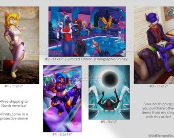 Large Prints & Posters - Holographic Nightclub - furry anthro fantasy illustration club bathingsuit playboy creature dj rave dance bar