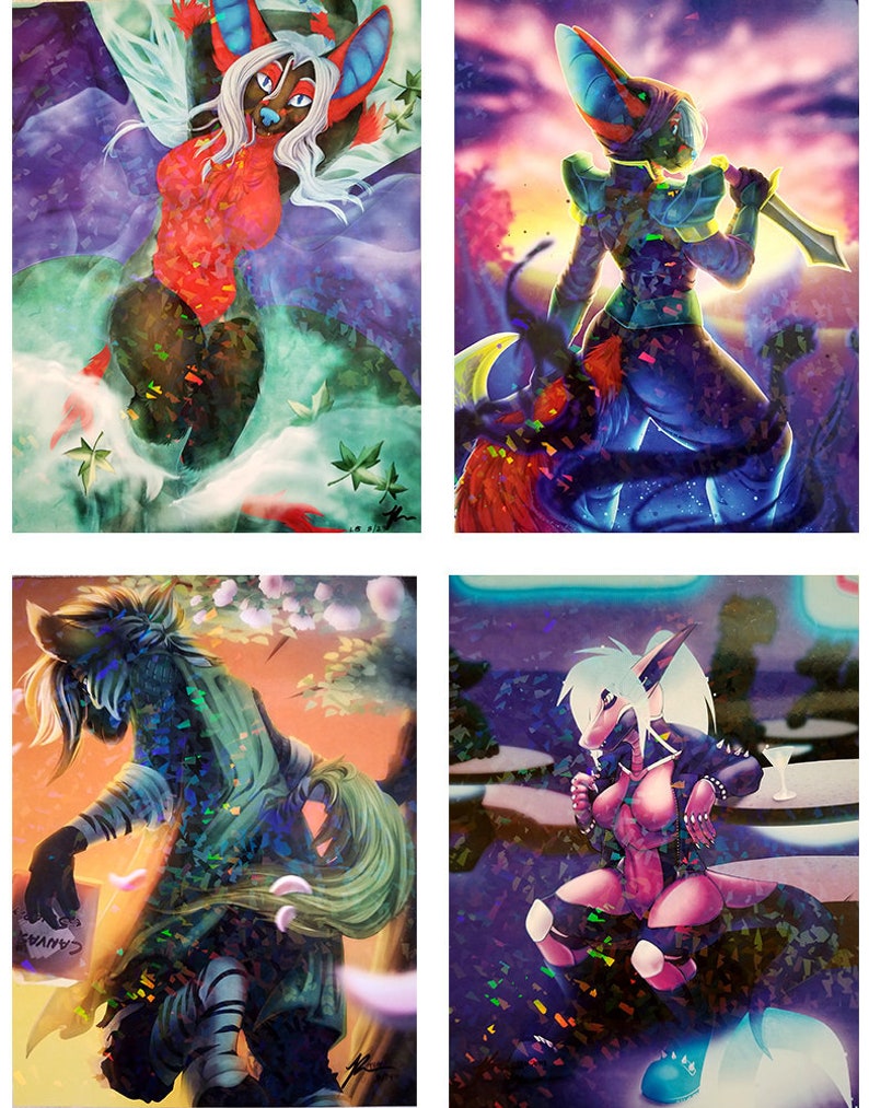 LAST STOCK: Limited Edition Holographic Foil Print Fantasy Furry Pinup Digital Art Zebra Robot Synthetic MMO Rogue River Water Anthro Zine image 2