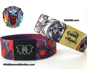 Double Sided Elastic Wristbands - Cute Anthro Furry Fantasy Cartoon Character Temrin Canvas Swap Zine Zebra Sticker Emoji Emoticon Accessory