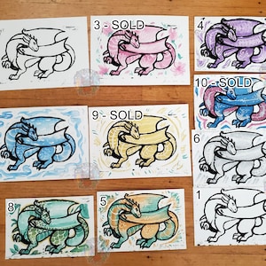 Handmade Linocut Block Prints Dragon - Limited Edition & Hand-Embellished - Made in Canada