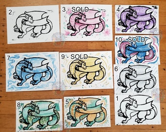 Handmade Linocut Block Prints Dragon - Limited Edition & Hand-Embellished - Made in Canada