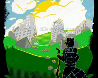 LIMITED EDITION VancouFur 2023 Themed Print & Bookmark - Post Apocalypse, hopeful, plants, ruins, explore, furry, anthro, fantasy