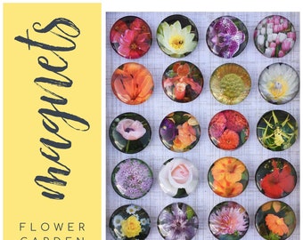 Flower Magnet, Flower Photo Magnets, 6 pcs 1 inch Round, Pretty Fridge Magnet, Decorative Magnet, Yellow Flower Magnet, Purple Flower Magnet