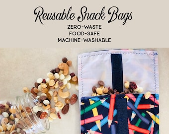Reusable Snack Bags for Kids, Snack Bags, Zero Waste Snack Bags, Back to School Snack Bag, Reusable Sandwich Bag, Cotton Snack Bag