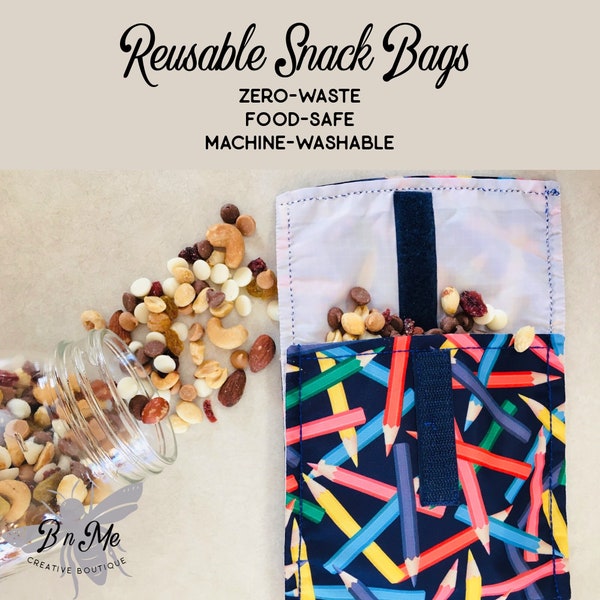 Reusable Snack Bags for Kids, Snack Bags, Zero Waste Snack Bags, Back to School Snack Bag, Reusable Sandwich Bag, Cotton Snack Bag