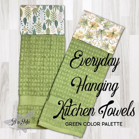 Everyday Green Snap on Hanging Kitchen Towels, Sage Green Kitchen Hand Towel  Fabric Top, Reversible Kitchen Towel Neutral Kitchen Decor, 