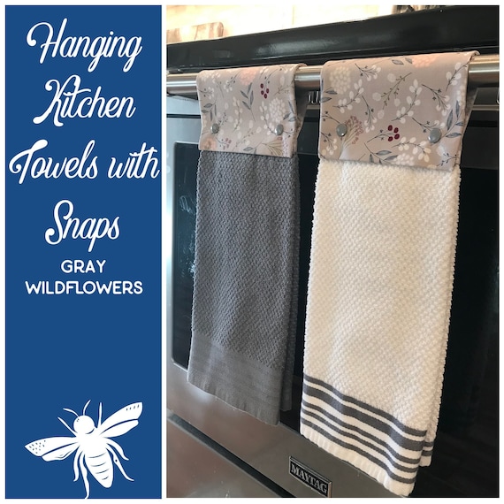 Gray Kitchen Towel, Hanging Towel, Kitchen Towel, Snap-on Hand