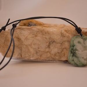 Carved jade pendant & leather, mens jewelry, natural jade dragon pendant, carved jade gemstone pendant for men, jade stone pendant.
