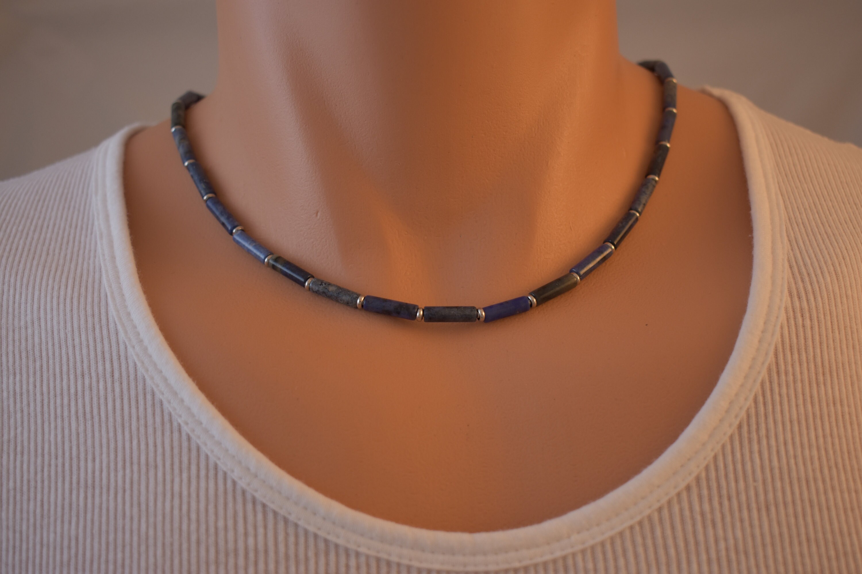 Mens Beaded Choker Necklace Mens Jewelry Dumortierite Bead & Etsy