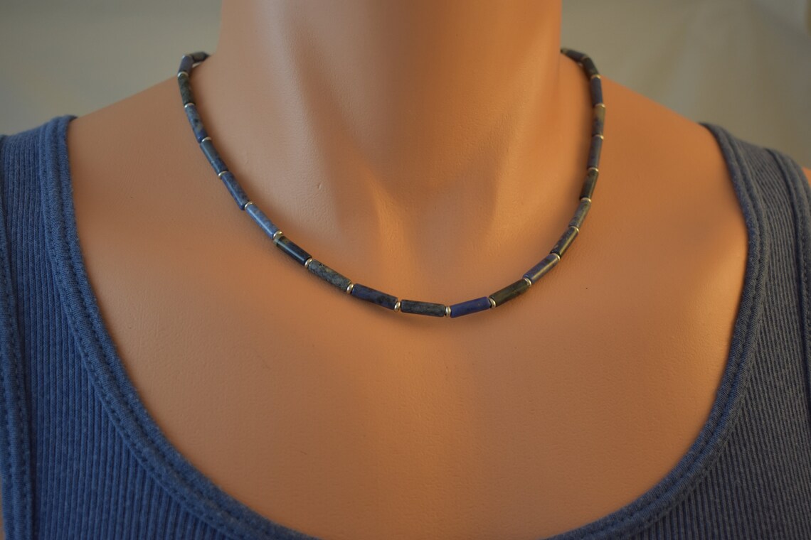 Mens Beaded Choker Necklace Mens Jewelry Dumortierite Bead & Etsy