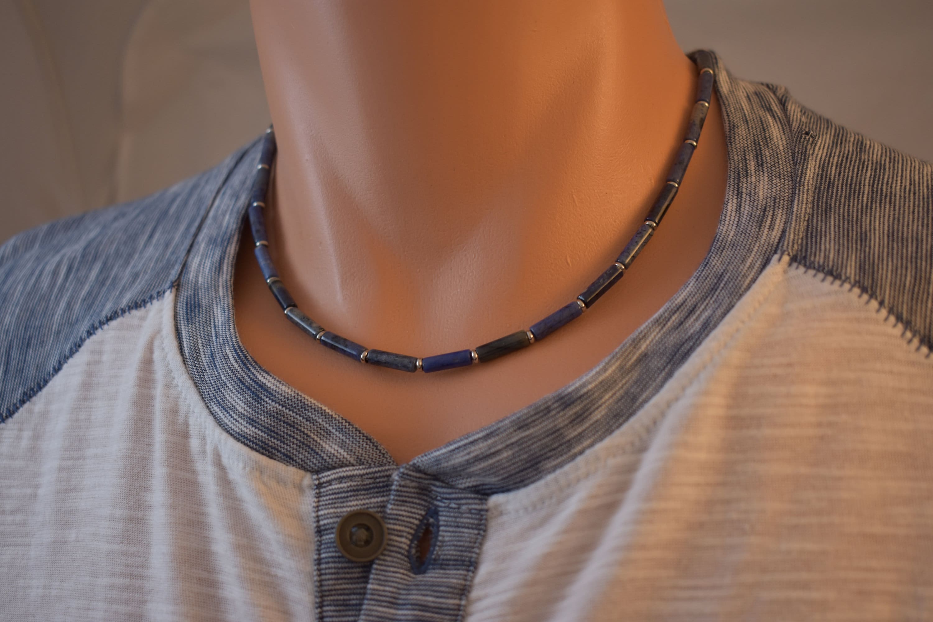 Mens Beaded Choker Necklace Mens Jewelry Dumortierite Bead & Etsy