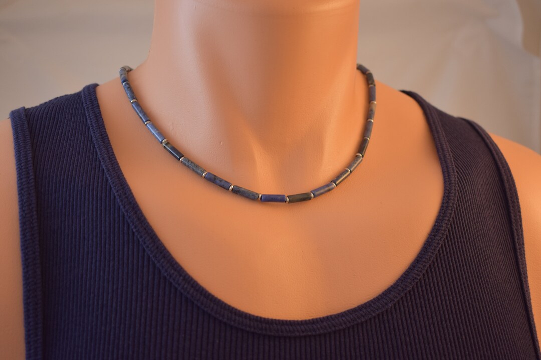 Mens Beaded Choker Necklace Mens Jewelry Dumortierite Bead & Etsy