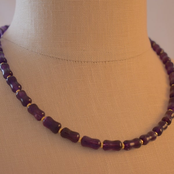 Natural Amethyst beaded necklace, 14KT gold filled clasp, women's jewelry, handmade beaded gemstone necklace by Rochelle Fiorito Necklaces.