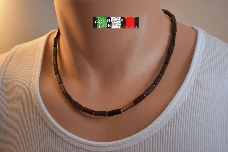 Collana In Pietra Vulcanica E Occhio Di Tigre: Design Unisex Con Dettagli Argento, Chiusura A Moschettone Regolabile. Elegante Per Ogni Occasione.