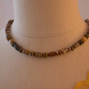 Women&#39;s beaded necklace, polished agate bead & stainless clasp, handmade woman necklace, rustic, organic stone bead necklace.