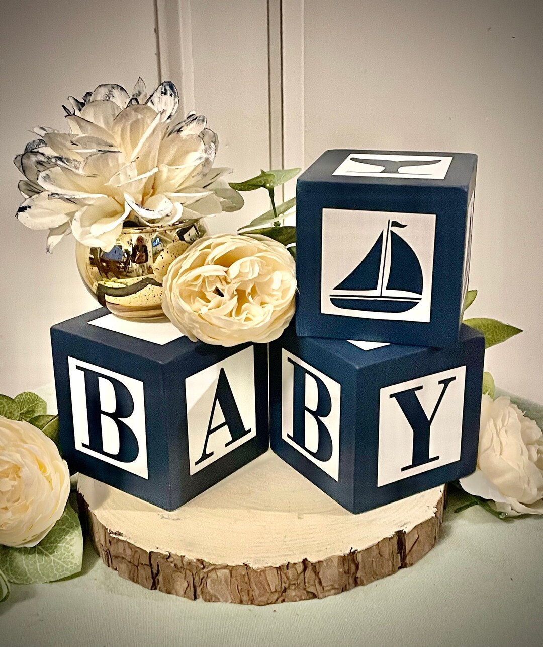Nautical Baby Block Centerpiece Etsy