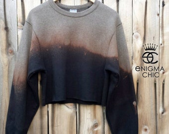 Boho Ombré Crop Sweatshirt, Custom One of a Kind Crop Sweatshirt, Distressed Crop Sweatshirt handmade by Enigma Chic