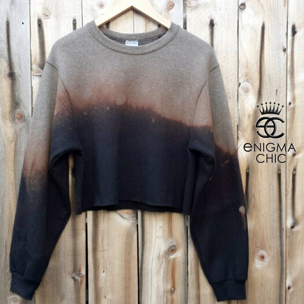 Boho Ombré Crop Sweatshirt, Custom One of a Kind Crop Sweatshirt, Distressed Crop Sweatshirt handmade by Enigma Chic