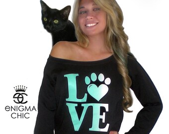 Love Off the Shoulder Sweatshirt, Gift for Dog Lover, Valentine's Gift for Animal Lovers >*,*< by enigma chic
