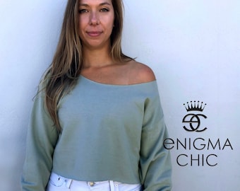 Off the Shoulder Crop Top, 14 Colors, Off the Shoulder Crop Sweatshirt Handmade by Enigma Chic