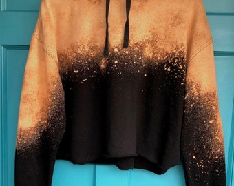 Star Dust Ombre Cropped Hoodie, Crop Ombre Hoodie, Boho Distressed Cropped Hoodie, One of a Kind handmade by Enigma Chic